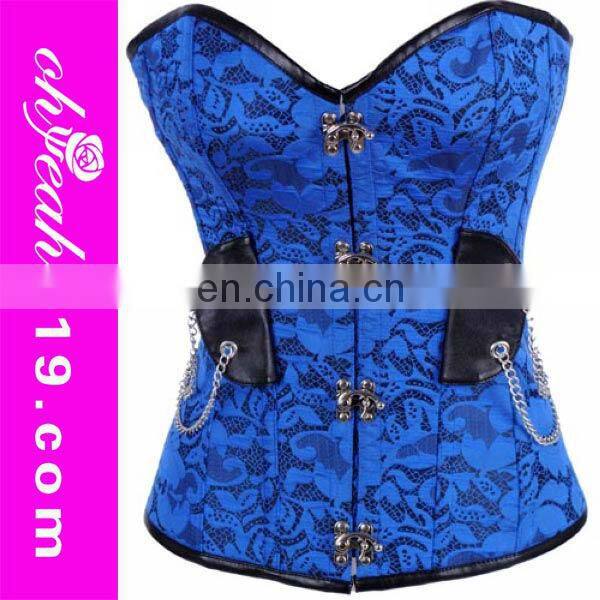 Latest blue embroidered zipper corset plus sized corset wholesale