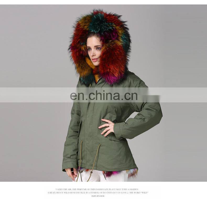 Hot Selling warm raccoon parka coat with fur hood snow real fur jackets
