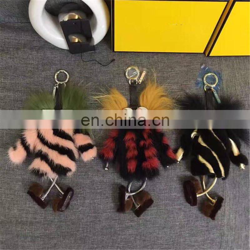 2016 New Fashion Luxury Robot Keychain / Car Accessory or Gift Bag Charm Robot Mink Fur Keychain