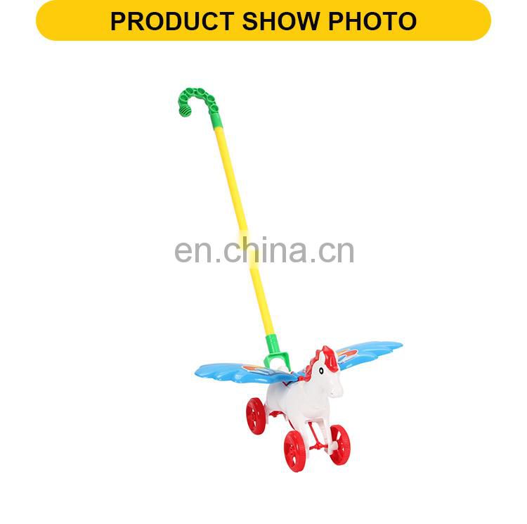 factory price cartoon wheel free white fly horse hand push walker toys
