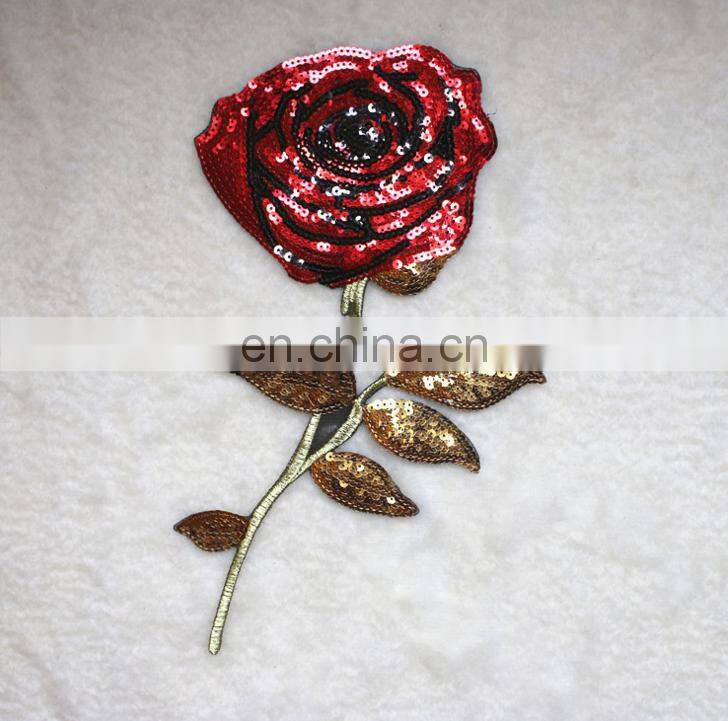 hot sale fahsion 3D rose sequin Patch with glue