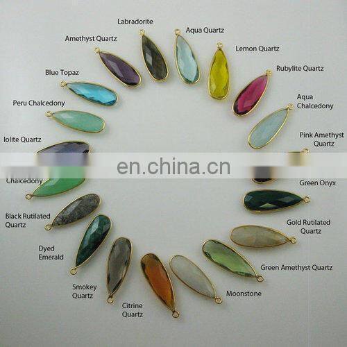 Sterling Silver Bezel Connector, Dyed Ruby Bezel With Gold Plated of SAC4041BC