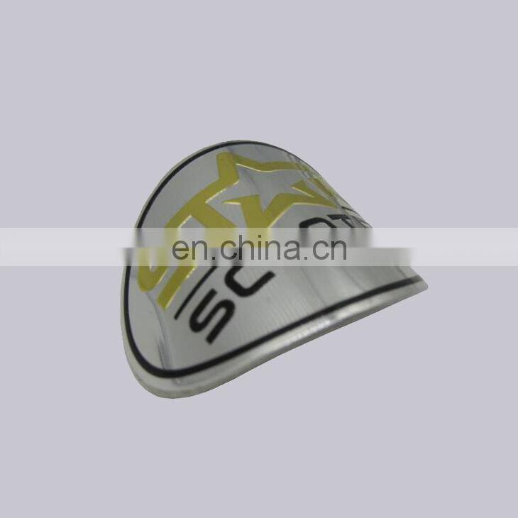 Top Quality Glossy Effect Self Adhesive Type Custom Embossed Logo Circle Curved Metal Label For Bottle