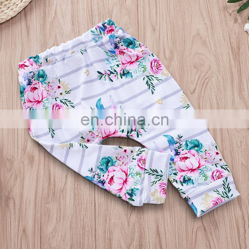2019 Summer "isn't she lovely" letter print girls cotton tshirt & kids floral striped pp pants & headband 3pc set