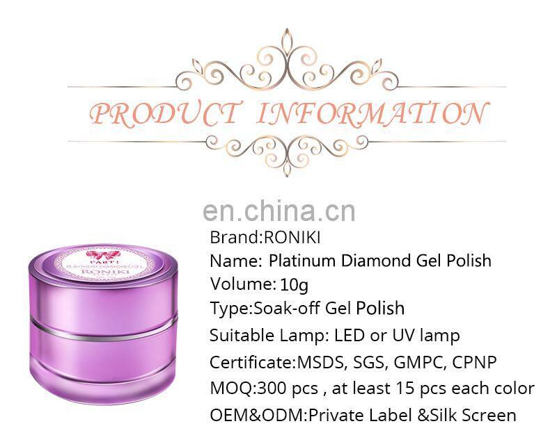 RONIKI Logo Design OEM Distributor Private Label 3-step Soak Off Platinum Diamond Uv Gel Polish