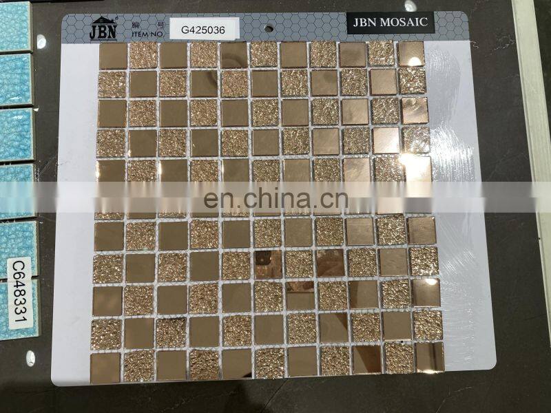 25x25mm mosaic mesh stainless steel diy electro-plated golden rose golden silver mirror glass mosaic tile