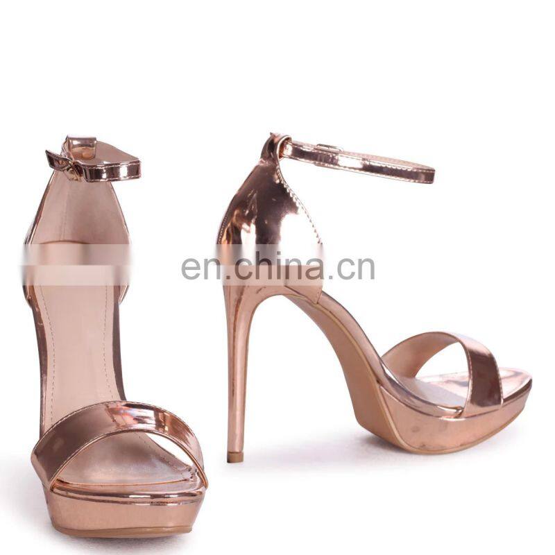 Rose gold mirror ladies barely there stiletto platform heels women sandals shoes