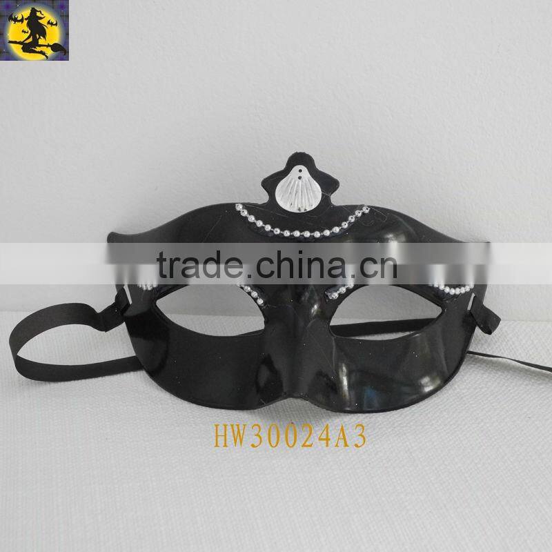 Black Plastic Halloween Eye Mask with Beeds Decoration