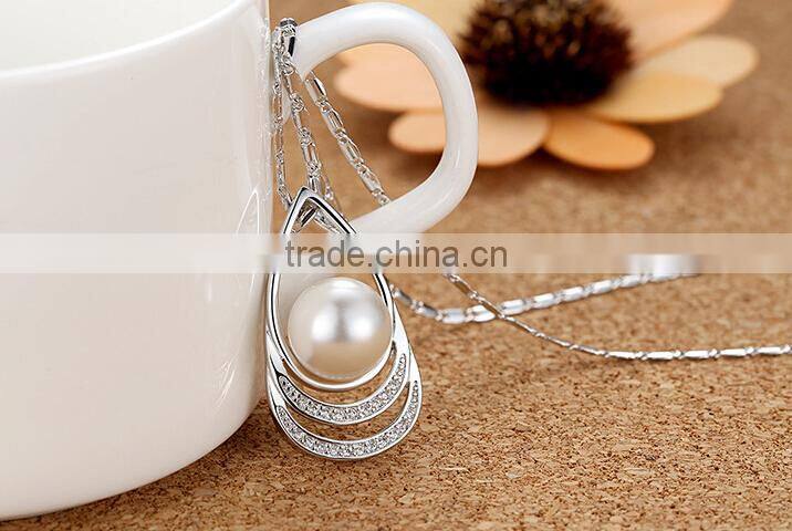 Luxury 18K White Gold Plated Pearl Necklace Women Jewelry Wholesale