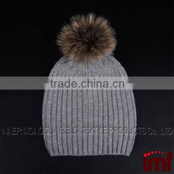 Fur Pom-Pom Cashmere Beanie Hat