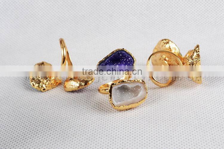 New fashion agate druzy geodel ring with natural gemstone for women girl jewellery