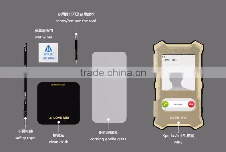 Love Mei MK2 Series Metal Aluminum Phone Cases Cover Flip Leather Shockproof Case For Sony Xperia Z5 TB-0152