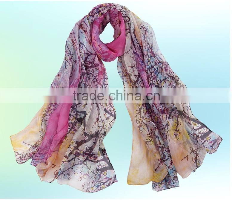 factory OEM New Fashion Accessories Female digital printed silk scarf, 100%silk chiffon scarf shawl ,hangzhou silk scarf bandana