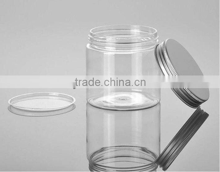 Plastic clear pet can with aluminum lid