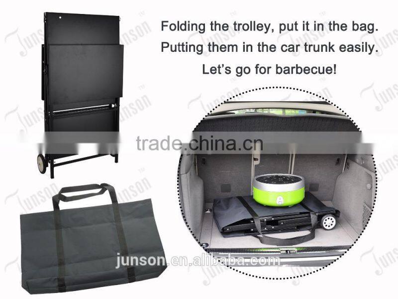 Outdoor folding BBQ trolley with wheel