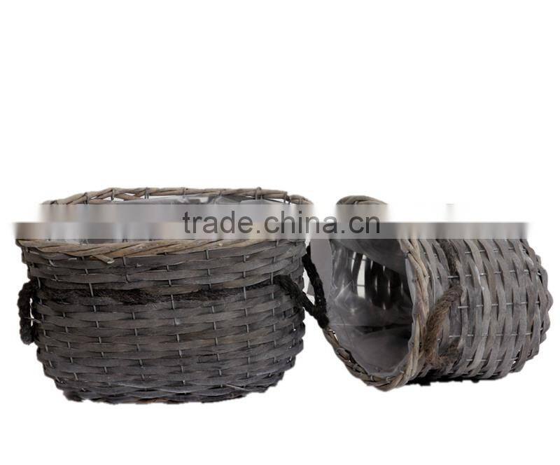 2pcs factory direct supply oval garden flower basket with handle