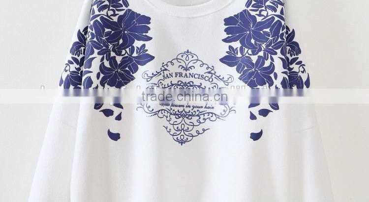 Winter new Korean Women o-neck long-sleeved sweaters printing no zipper hoodie jacket