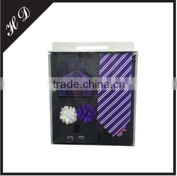 PVC Necktie Cufflink Flower Brooch Set Gift Box