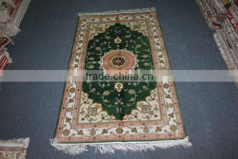 muslim prayer rug high quality handmade pure silk rug in green