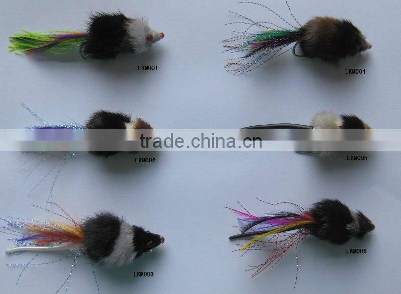 Nature feather sliver plastic tail Mouse fishing lure
