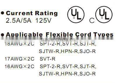 2pin Copper America / Canada POWER CORD with UL and CUL China manufacturer
