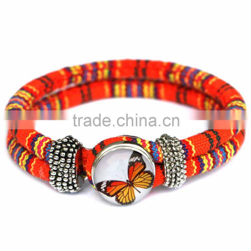 Handmade Women's Glass Gem Butterfly Cuff Bangle Wristband Snap Button Bracelet