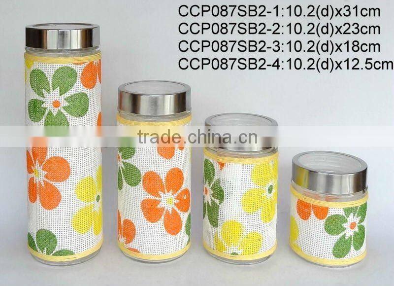 CCP056SB3 4pcs glass jar set with weaved coating