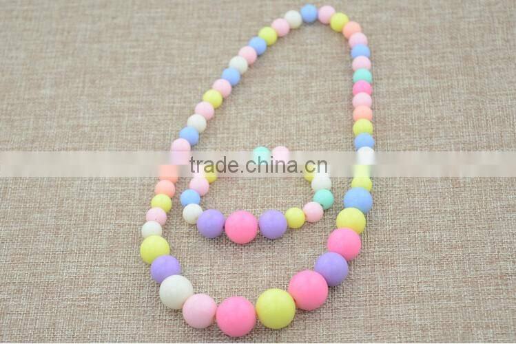 Baby Girls Round Shape Plastic Bead Candy Color Necklace Bracelet Set