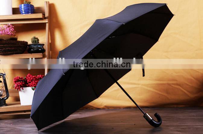 High quality Curve wooden handle pongee foldable umbrella,customized strong 3 fold auto open umbrellas for man