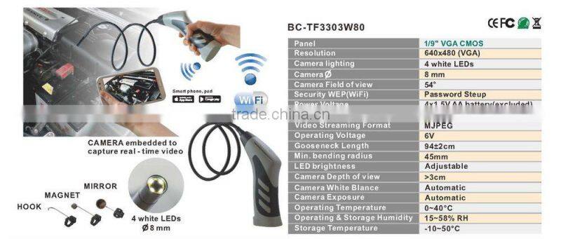 9.8mm WiFi Flexiable tube Borescope Endoscope, Wireless Video Inspection, Waterproof Camera-taiwan endoscope