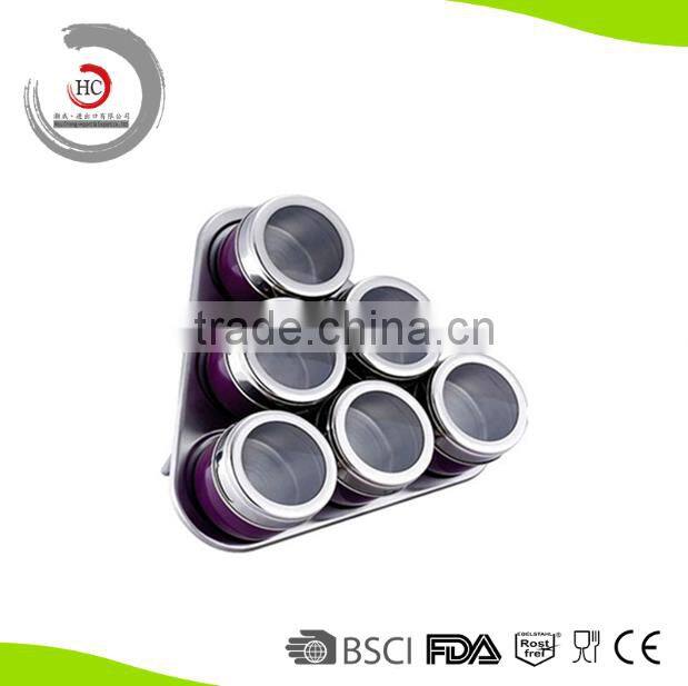 Stainless steel magnetic spice container magnetic spice jar magnetic spice rack with triangle board HC-MS33