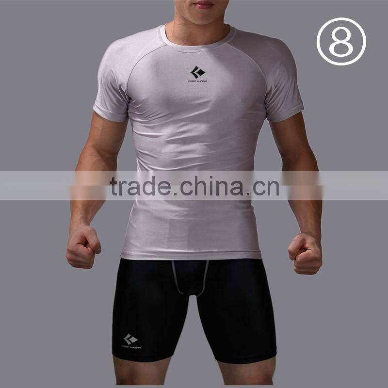 2016 compression tights running set men quick dry sports suit gym wear fitness short sleeve t-shirts shorts