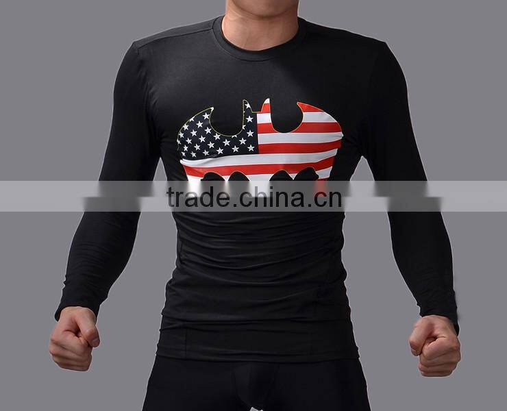 Wholesale Guangzhou Clothing Factory Custom Superhero Shirt High Elastic Gym Compression Quick Dry Sports Tops Male