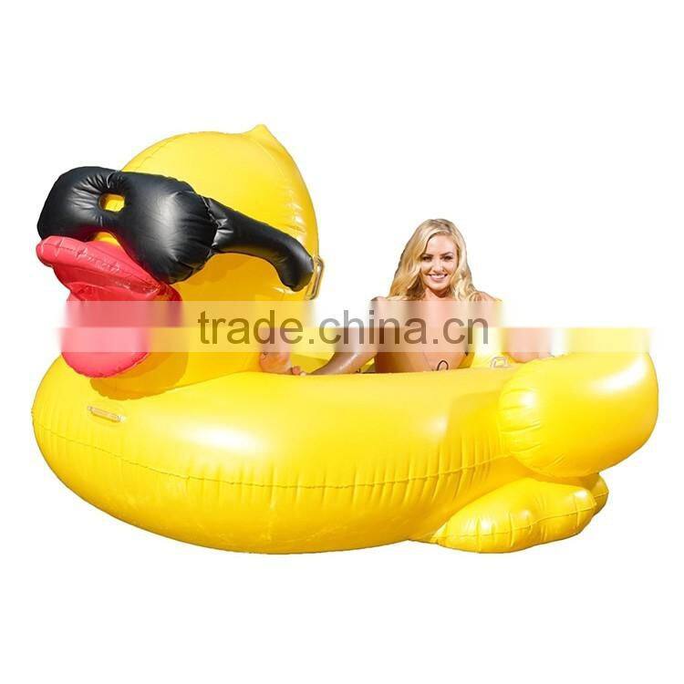 cute giant inflatable yellow duck pool ride-on for kids and adult