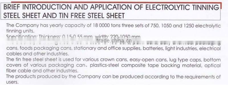Electrolytic Tin Plate sheet
