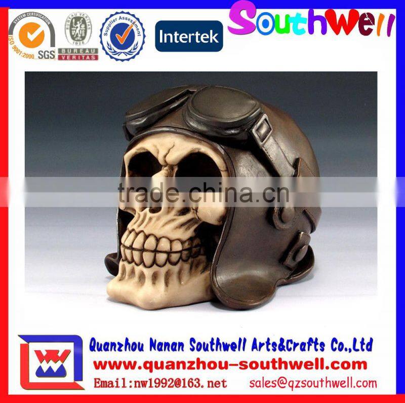 Helmet Skull with Sun Glasses Skeleton Figurine Statue Collectible