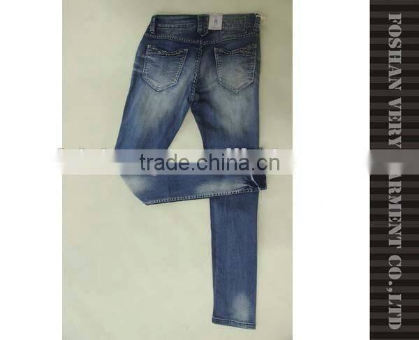 New beaded decoration jeans pent with heavy monkey wash