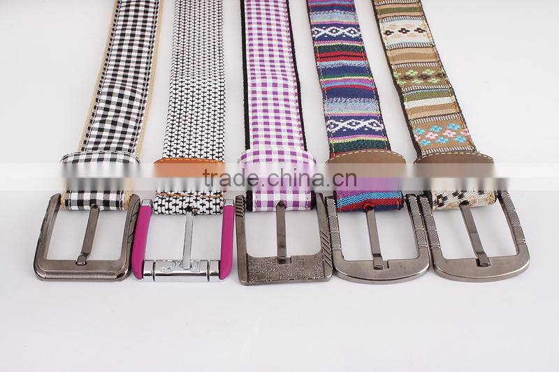South korea multi colors ladies stretch woven belt with leather