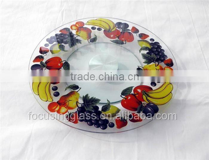 Custom pattern small flower rotating tempered glass round lazy susan