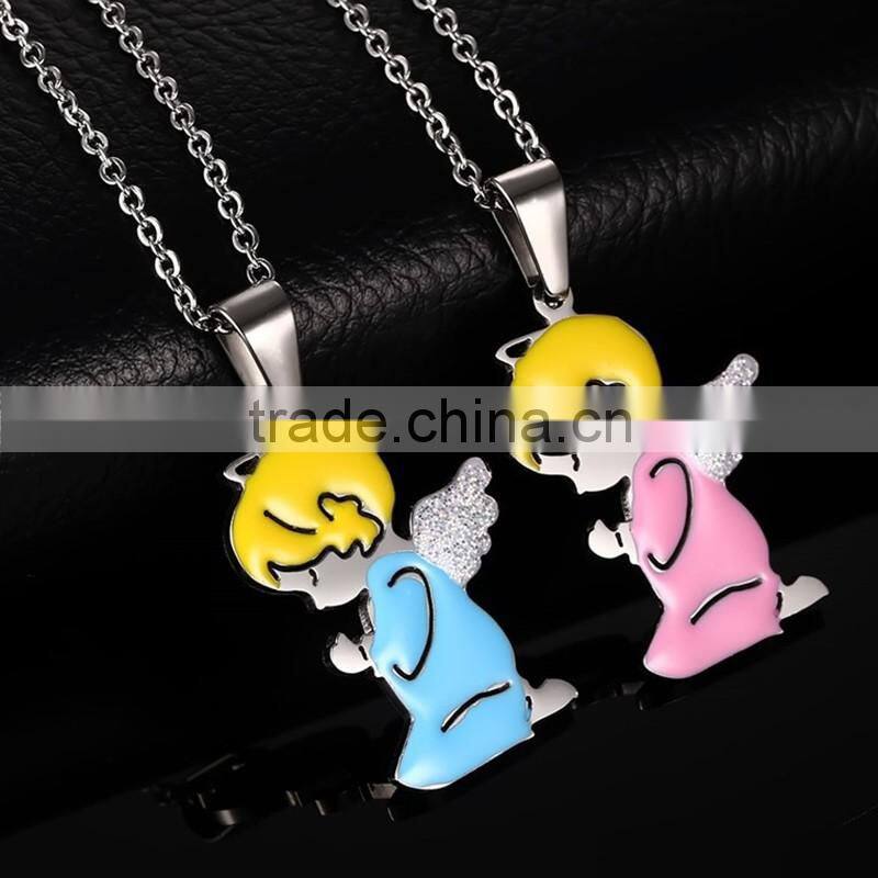 Sweet Heart Small Angel Prayer necklaces Double Colors Couple Necklace Choker For Lovers