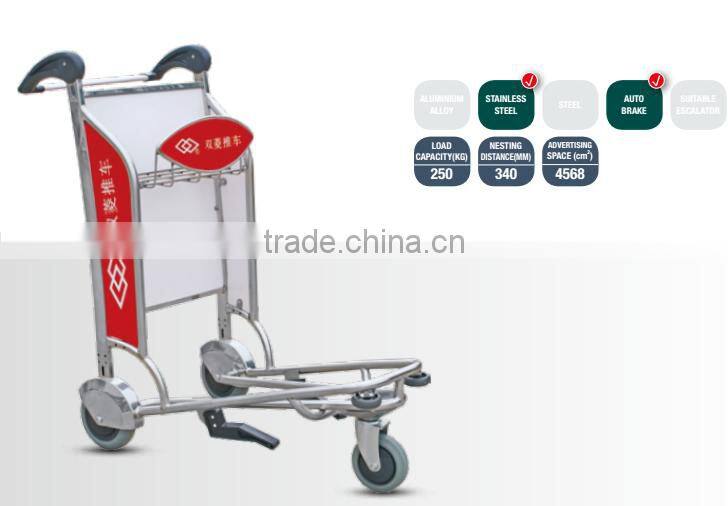 Heavy duty three wheels handle braked airport trolley