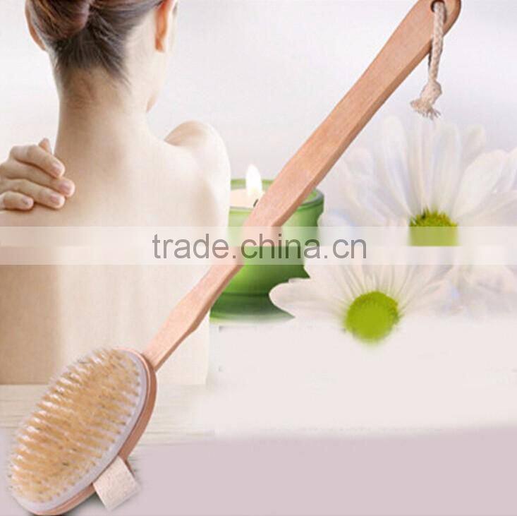 Custom wooden long removable handle boar bristle body brush