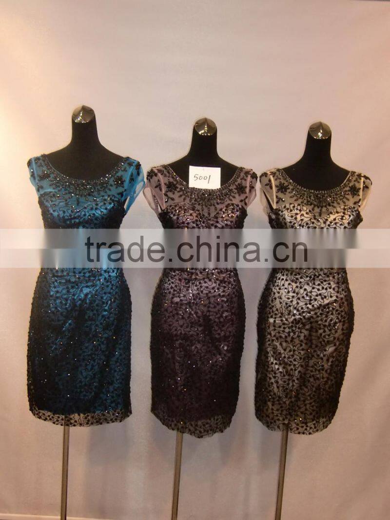 Short sleeve chiffon blue short cocktail dress with sequins vintage short evening dresses