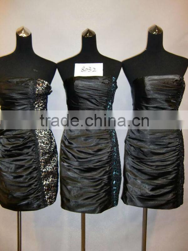 Off-shoulder sexy backless embroidered black satin girls short special occasions prom dress 8032