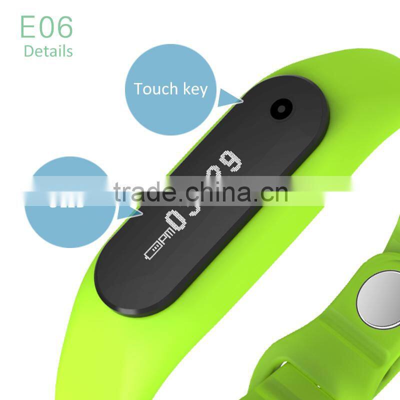 touch screen vibrating IP57 waterproof bluetooth E06 smart bracelet