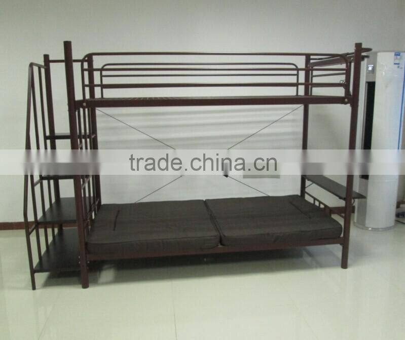 Twin Over Futon sofa Metal Bunk Bed, Brownish Red
