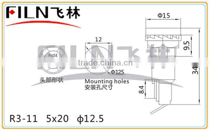 R3-11 black in-line fuse holder 5*20 12.5mm install hole
