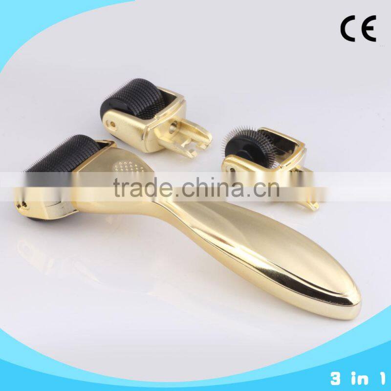 dermaroller factory supply micro needle therapy derma rolling system golden 3 in 1 derma roller