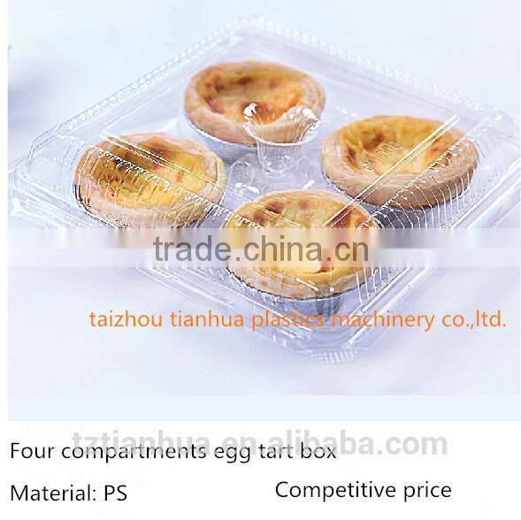 4-compartment disposable plastic box for cake, egg tart container