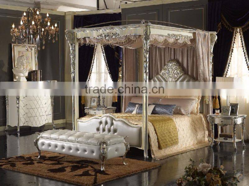 Louis XVI Style Vintage Furniture Luxury Bedroom White and Silver Color Chest of Five Drawers Cabinet